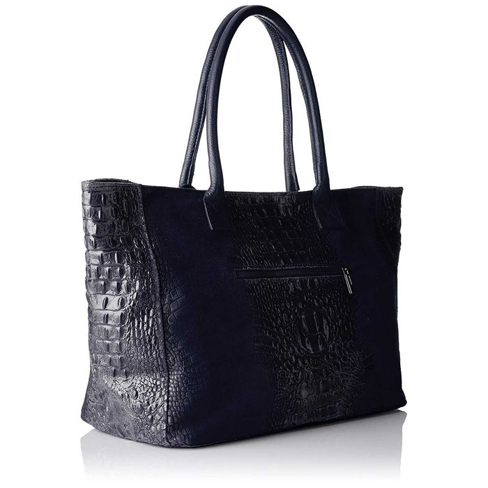 Italian Artisan Womens Handcrafted Tote Handbag in Genuine Crocodile Printed Suede Leather Made In Italy