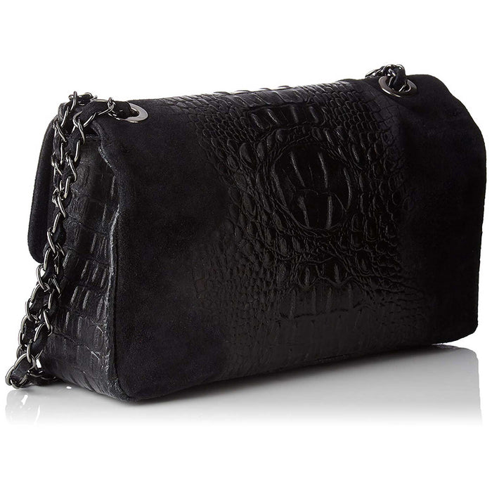Italian Artisan Womens Luxury Suede Crocodile Print Shoulder Handbag Made In Italy
