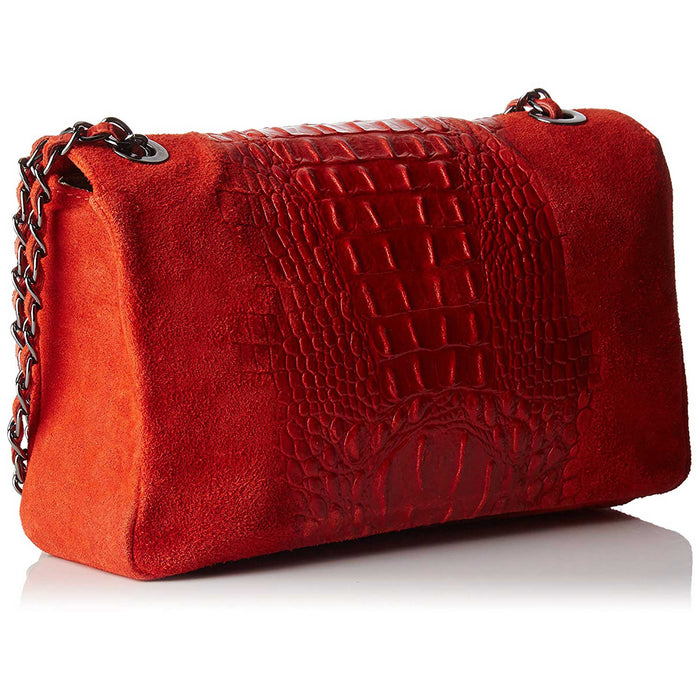 Italian Artisan Womens Luxury Suede Crocodile Print Shoulder Handbag Made In Italy