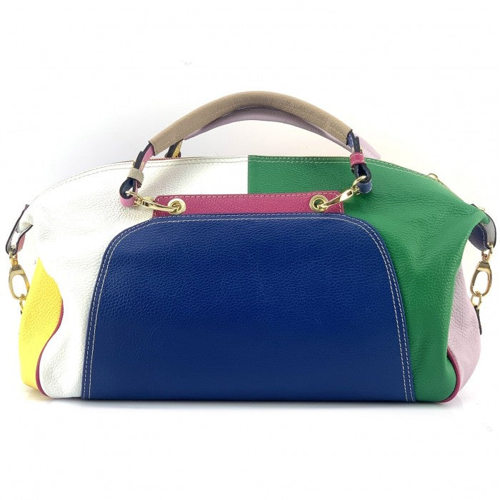 Italian Artisan Salarino Handcrafted Multi-Color Handbag In Genuine Calfskin Leather Made in Italy