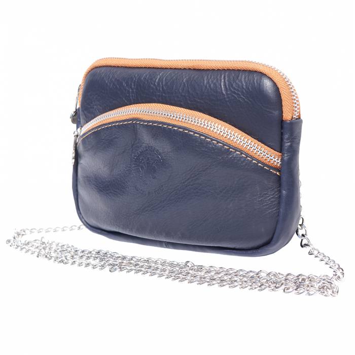 Italian Artisan Womens Small Leather Purse with Silver Chain Strap Made In Italy