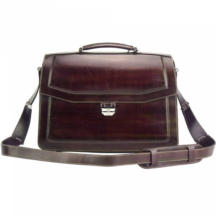 Italian Artisan Zenobi Unisex Luxury Handmade Leather Business Handbag with Shoulder Strap Made in Italy