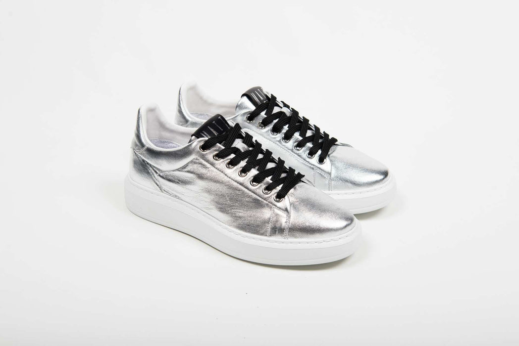 Italian Artisan Womens Luxury Handmade Leather Sneaker Made In Italy Silver Laminated-Oasisincentives.us