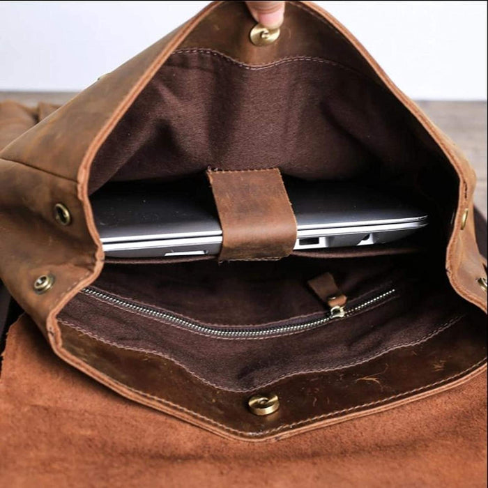 17" Vintage Genuine Leather Handmade Laptop Backpack  UNISEX , Brown - Oasisincentives