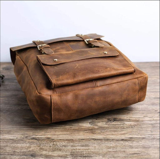 17" Vintage Genuine Leather Handmade Laptop Backpack  UNISEX , Brown - Oasisincentives
