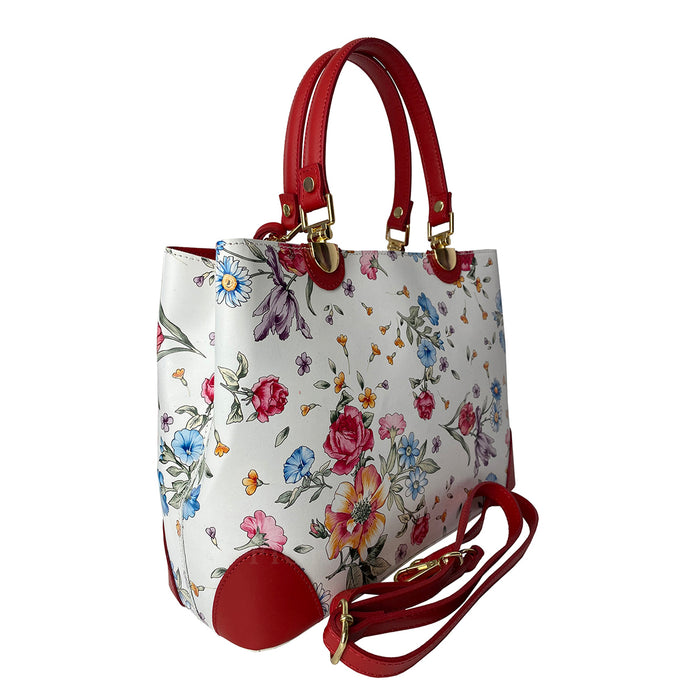Italian Artisan Maria Womens Spring Floral Printed Leather Handbag Made In Italy