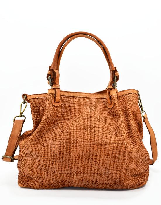 Italian Artisan Womens Handcrafted Leather Vintage Woven Tote Shopper Handbag Made In Italy