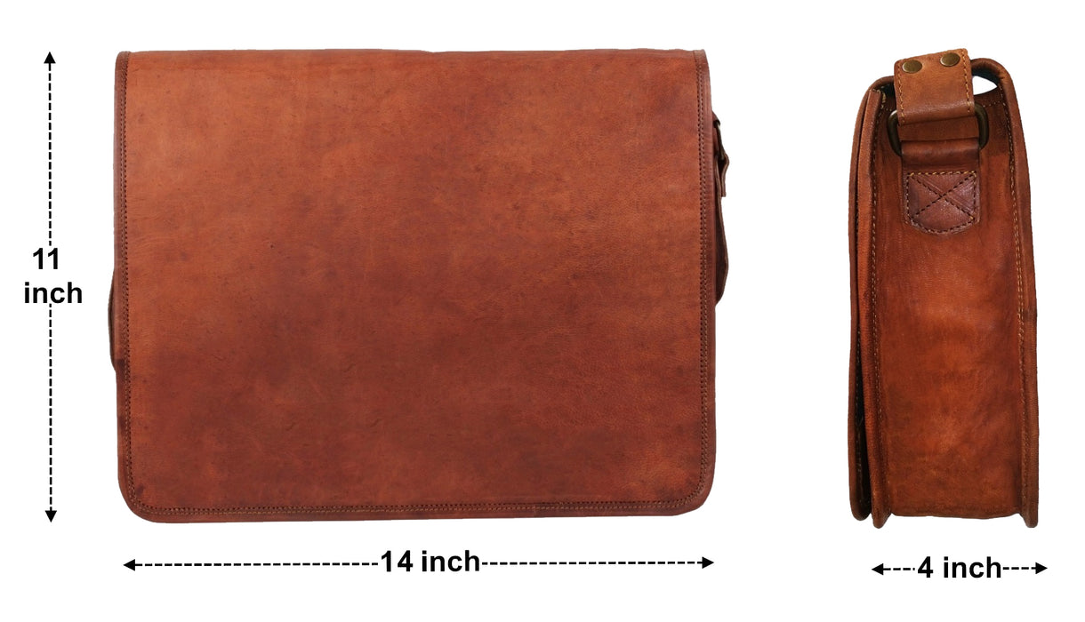 15 Inch Genuine Leather Handmade Vintage Rustic Crossbody Messenger Courier Satchel Bag Gift Men Women - Oasisincentives