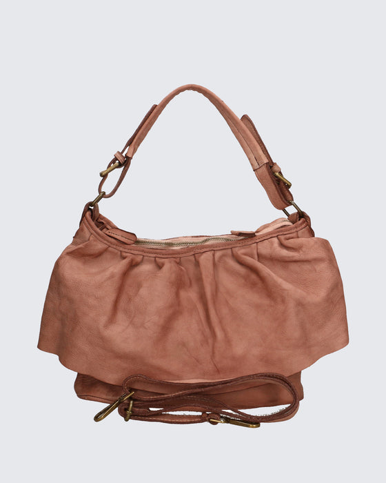 Italian Artisan Handcrafted Vintage Washed Leather Shoulder Handbag with Vintage Effect Made In Italy
