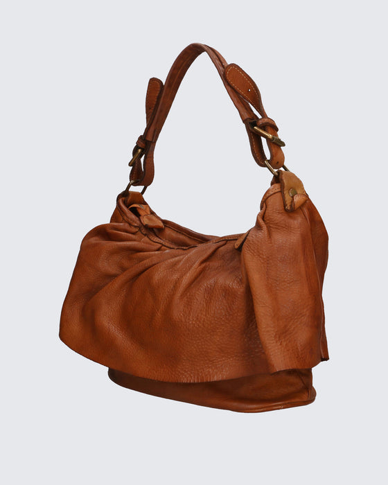 Italian Artisan Handcrafted Vintage Washed Leather Shoulder Handbag with Vintage Effect Made In Italy