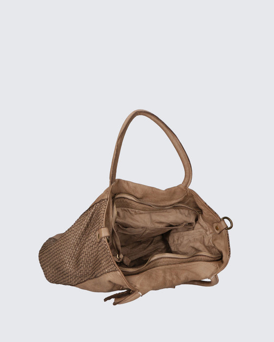 Italian Artisan TUTTI PORTANO Womens Hand Woven Vintage Leather Tote Handbag Made In Italy