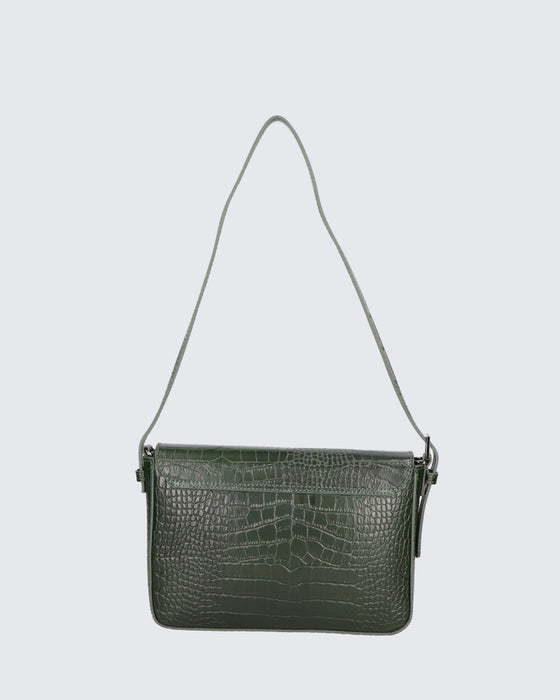 Italian Artisan Womens Handcrafted Shoulder Handbag in Genuine Crocodile Print Leather  Made In Italy