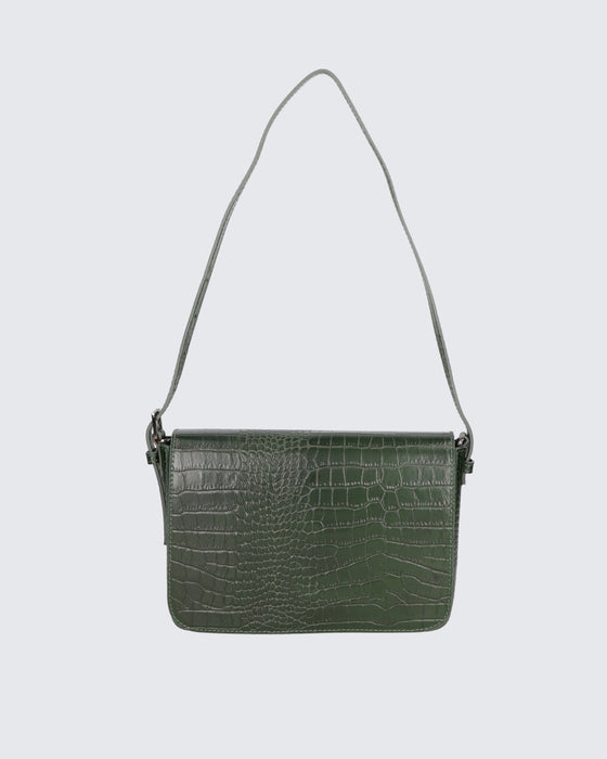 Italian Artisan Womens Handcrafted Shoulder Handbag in Genuine Crocodile Print Leather  Made In Italy