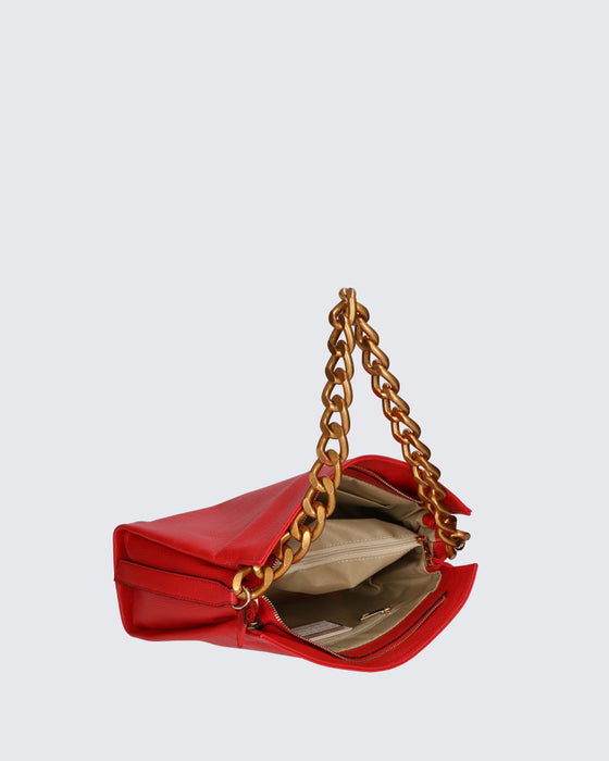 Italian Artisan Women's Handcrafted Shoulder Handbag In Genuine Dollaro Leather Made In Italy