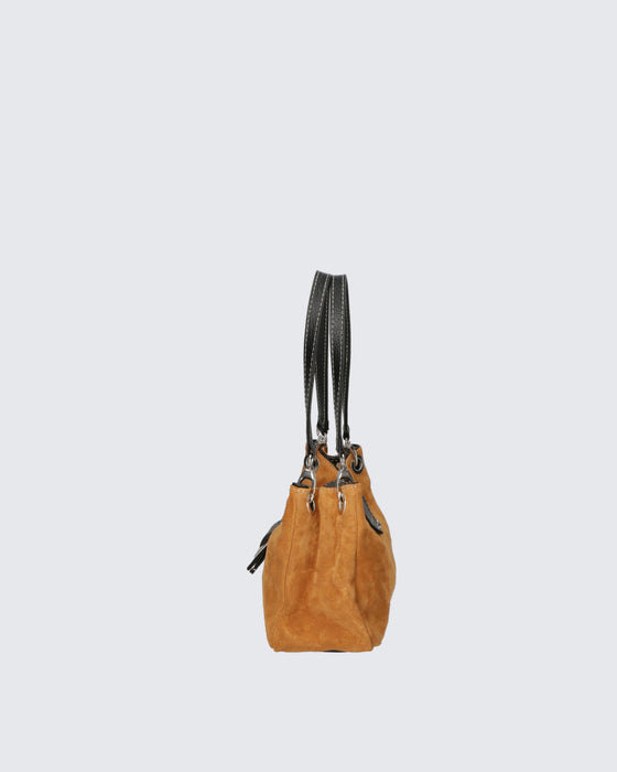 Italian Artisan TUTTI PORTANO Womens Handcrafted Baguette Handbag in Genuine Suede with Leather Trimming Made In Italy
