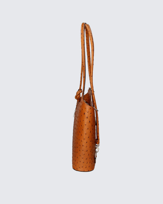 Italian Artisan Womens Shoulder Handbag-Backpack in Genuine Ostrich Print Leather Made In Italy