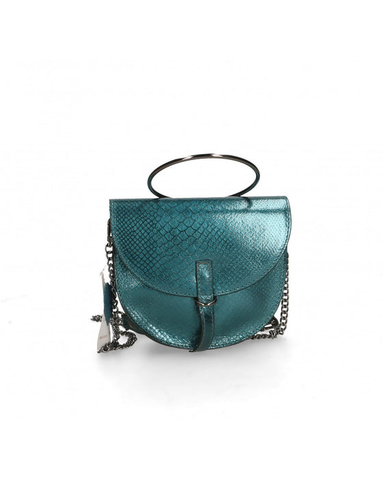 Italian Artisan TUTTI PORTANO Womens Shoulder Handbag in Genuine Laminated Leather with Snake Print Made In Italy