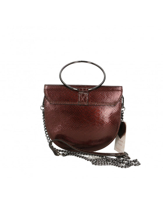 Italian Artisan TUTTI PORTANO Womens Shoulder Handbag in Genuine Laminated Leather with Snake Print Made In Italy