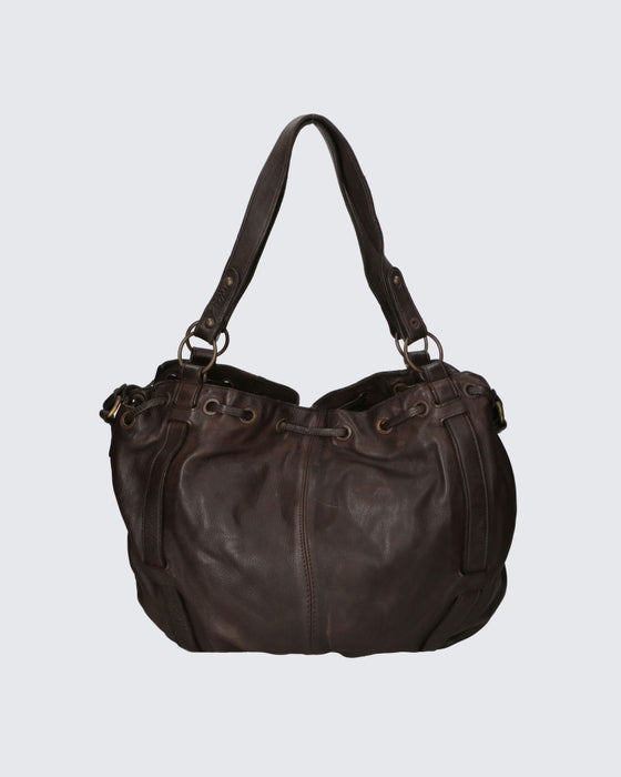 Italian Artisan Womens Handmade Shopper Handbag In Genuine Washed Calf Leather with Aged Effect Made In Italy