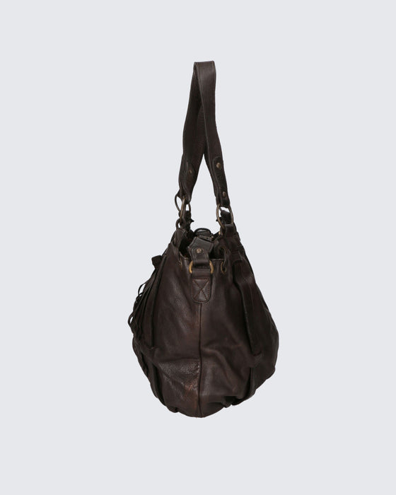 Italian Artisan Womens Handmade Shopper Handbag In Genuine Washed Calf Leather with Aged Effect Made In Italy