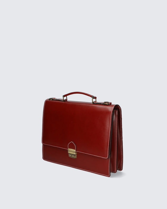 Italian Artisan Handcrafted Unisex Business Briefcase In Genuine Cowhide Leather Made In Italy