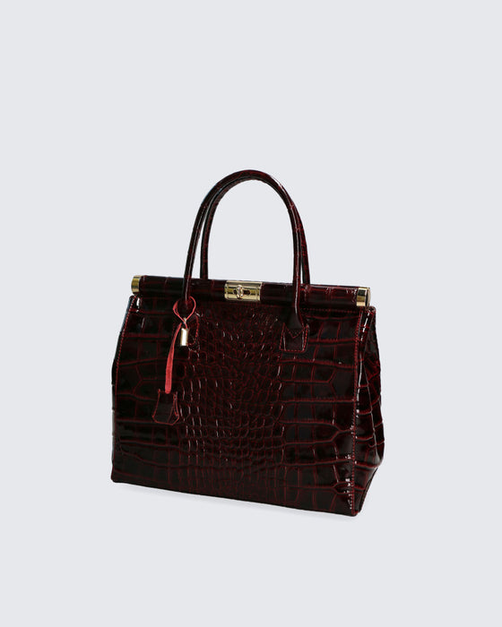 Italian Artisan Womens Luxury Handmade Handbag In Genuine Croc Printed Leather Made In Italy
