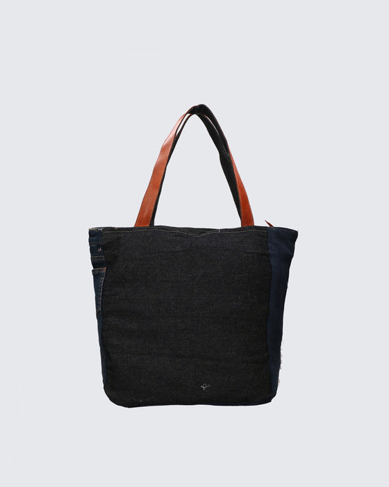 Italian Artisan Womens Handcrafted Shoulder and Tote Handbag in Genuine leather + Jeans and Canvas Made In Italy