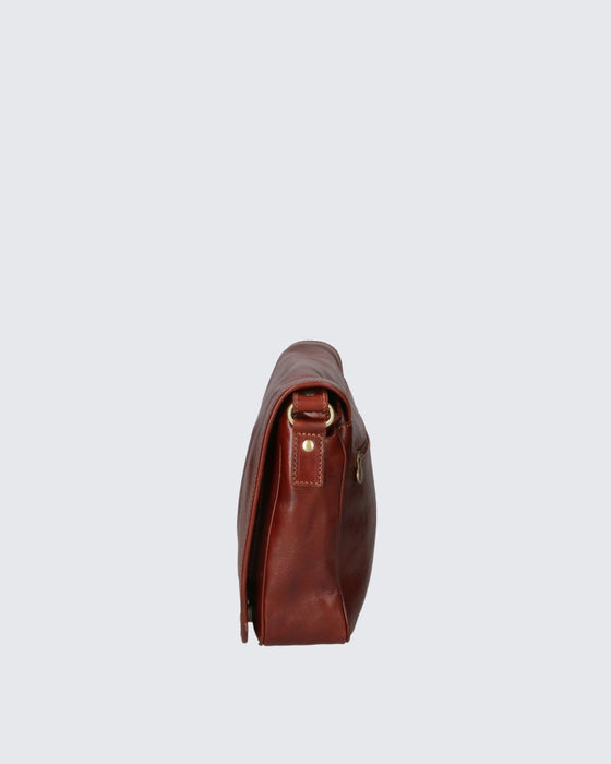 Italian Artisan Luxury Handmade Unisex Messenger Bag In Full Grain Hand Buffered Cowhide Leather Made In Italy