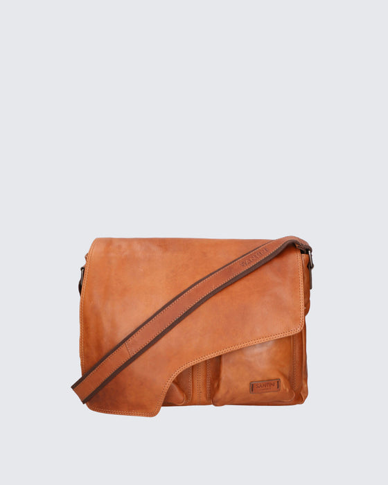Italian Artisan Santini Men's Handcrafted Messenger Bag | Genuine Greased Calfskin | Made in Italy