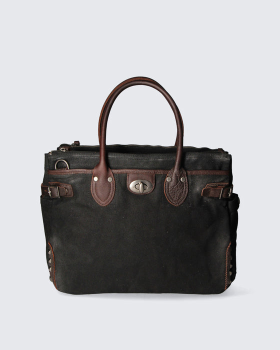 Italian Artisan Handcrafted Men's Shoulder Handbag in Genuine leather and Canvas Made In Italy