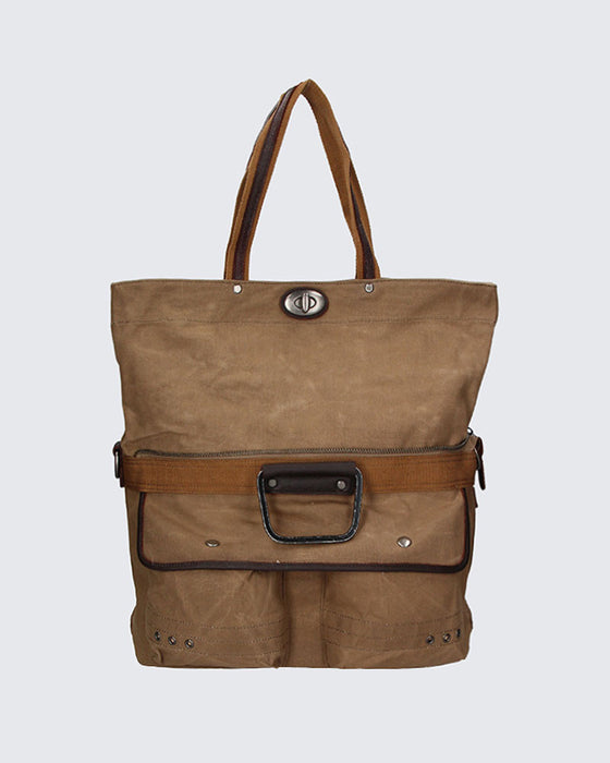 Italian Artisan Unisex Handcrafted Shoulder Bag in Canvas and Genuine Leather Made In Italy