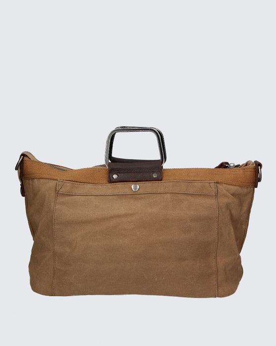 Italian Artisan Unisex Handcrafted Shoulder Bag in Canvas and Genuine Leather Made In Italy