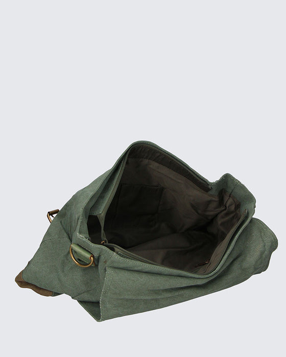 Italian Artisan Unisex Handcrafted Single Compartment Handbag in Genuine Leather and Canvas Made In Italy