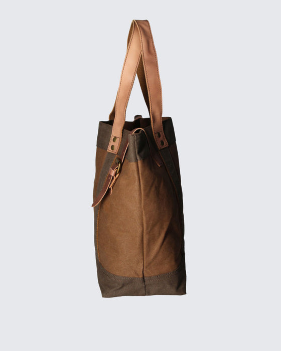 Italian Artisan Womens Handcrafted Tote Handbag in Canvas and Genuine Leather Made In Italy